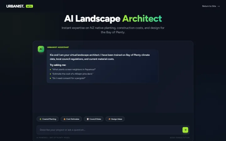 Urbanist Landscaping homepage with a cinematic garden video and a free consultation button